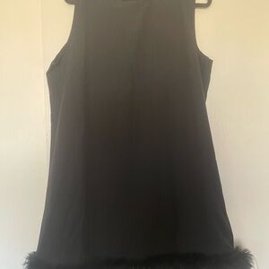 Source Unknown Elegant Black Midi Dress with Fur Detail